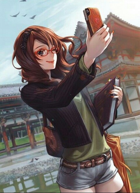 Anime girl taking selfie